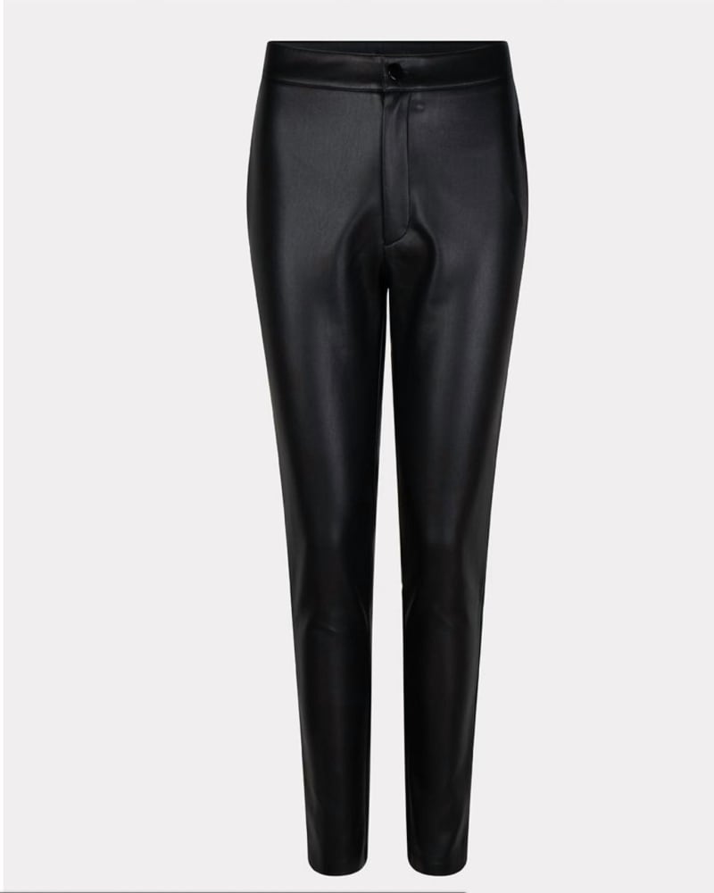 Front of a model wearing a size 14 Trousers Button Closure In Black Leather in Black Leather by ESQUALO. | dia_product_style_image_id:356711